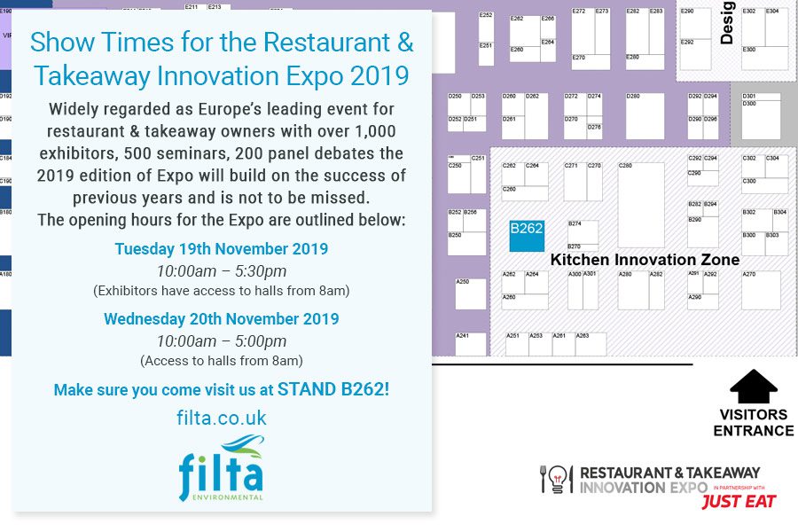 Restaurant and Takeaway Innovation Expo 2019 Show Times - Filta Environmental